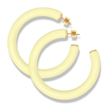 Load image into Gallery viewer, Yellow Gold Plated Sterling Silver Glossy Pastel Yellow Resin Large Open Hoop Earrings for Women
