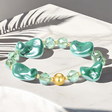 Load image into Gallery viewer, Handmade Original Jewelry 8-14MM Baroque Shell Pearls Multicolor Crystal MetJakt Stretch Bracelet for Women (Fruit Green Crystal)
