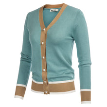 Load image into Gallery viewer, Womens Casual Cardigans Color Block Cover ups Loose Long Sleeve Tops(L,Contrsat-Blue)
