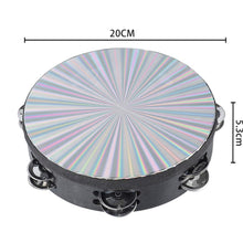 Load image into Gallery viewer, Tambourine 8 inch Radiant Hand Held Drum with Double Row Jingles Reflective Drum Musical Instrument for Church Adults KTV Party
