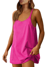 Load image into Gallery viewer, ANRABESS Women Athletic Dress Summer Tennis Workout Active Sports Mini Romper Dress Built in Shorts Travel Vacation Clothes Hot Pink Medium
