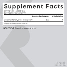 Load image into Gallery viewer, Sports Research® Creatine Monohydrate Powder w/Creapure® - Gain Lean Muscle, Improve Performance, &amp; Support Workout Recovery* - 5g German Creatine · NSF Sport · Easy Mixing - 90 Servings (Unflavored)
