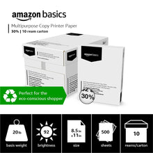Load image into Gallery viewer, Amazon Basics 30% Recycled Multipurpose Copy Printer Paper, 8.5" x 11", 10 Reams , 5000 Count (Sheets), White
