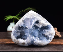 Load image into Gallery viewer, MOGEMT Large Raw Blue Celestite Crystal Geode Heart Shape Natural Healing Crystal Cluster Irregular Celestine Stone Home Decor 4-6 Lbs
