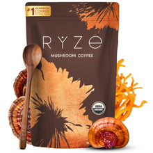 Load image into Gallery viewer, RYZE Mushroom Coffee | 6 Adaptogenic Mushrooms | USDA Organic | Instant Coffee | MCT Oil | USA Grown | Better Energy, Focus, Digestion, Immunity | Cordyceps, Lion’s Mane, Turkey Tail | 30 Servings

