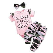 Load image into Gallery viewer, AMAWMW Baby Girl Clothes Set Daddys Little Girl Ruffle Romper Top Camouflage Pants Newborn Infant Baby Girl Outfit (Pink-A, 12-18 Months)
