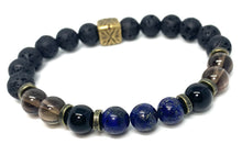 Load image into Gallery viewer, Gemstone Healing Bracelet, Holistic Crystals, Size Medium 7.5", Unisex Stretch, Natural Oil Diffuser with Lava Rock Beads, Gift For Men (Lapis, Black Onyx, Smokey Quartz)
