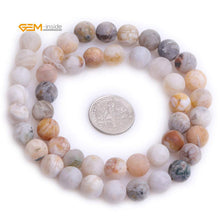 Load image into Gallery viewer, GEM-Inside Natural 8mm Gray Leaf Agate Frosted Matte Unpolished Round Spacer Beads for Jewelry Making Strand 15 inch
