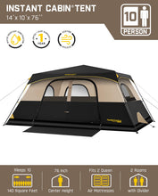 Load image into Gallery viewer, FanttikOutdoor Zeta C10 Pro Camping Tent 10 Person Instant Cabin Tent Setup in 60 Seconds with Rainfly &amp; Windproof Portable with Carry Bag for Family Camping &amp; Hiking, Khaki
