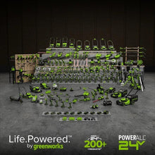 Load image into Gallery viewer, Greenworks 48V (24V x 2) 20" Brushless Cordless Lawn Mower + 12" String Trimmer + 320 CFM Leaf Blower Combo Kit with (2) 4.0Ah Batteries &amp; Dual Port Fast Charger
