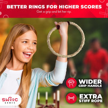 Load image into Gallery viewer, SWOOC Games - Rustic Ring Toss Game (All Weather) - Easy Setup &amp; Extra Games Included - Outdoor Ring Toss Game for Adults and Kids - Yard Activity For Adults - Oversized Lawn Activity - Rope Throw Set

