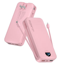 Load image into Gallery viewer, Portable Charger, 20000mAh PD20W Fast Charging Power Bank with Built-in Cables &amp; Wall Plug, External Battery Pack with LED Display, Travel Essentials Battery Bank for iPhone, iPad, Samsung Fairy Pink
