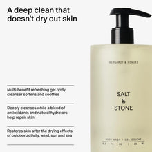 Load image into Gallery viewer, Salt &amp; Stone Body Wash with Antioxidants for Deep Moisture | For Women &amp; Men, Sulfate, Paraben, &amp; Dye Free, Leaving Skin Soft and Hydrated | Bergamot &amp; Hinoki 15.2 fl oz
