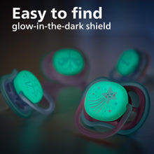 Load image into Gallery viewer, Philips Avent Ultra Air Pacifier - 4 x Light, Breathable Glow-in-The-Dark Baby Pacifiers for Babies Aged 6-18 Months, BPA Free with Sterilizer Carry Case, SCF376/08
