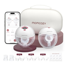 Load image into Gallery viewer, Momcozy M5 Smart APP Controlled Wearable Breast Pump, Hands-Free Wireless Electric Pump, 3 Modes 9 Suction Levels, BPA-Free, Portable Lightweight, 24mm Flange, 2-Pack Cozy Red
