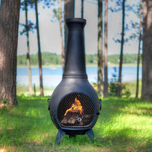Load image into Gallery viewer, The Blue Rooster Prairie Chiminea Outdoor Fireplace - Wood Burning Cast Aluminum Deck or Patio Firepit
