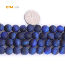 Load image into Gallery viewer, GEM-Inside 8mm Natural Stone Lapis Blue Tiger Eye Frosted Matte Unpolished Round Beads for Jewelry Making Strand 15 inch
