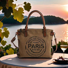Load image into Gallery viewer, ARREBOL Women Vintage Paris Upcycled Lightweight Canvas Tote Crossbody Bag with Zipper for Work (Brown)
