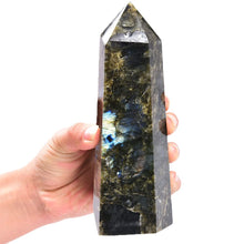 Load image into Gallery viewer, MOGEMT Large Labradorite Crystal Tower Natural Healing Crystal Point Wand Obelisk 6 Faceted Reiki Chakra Meditation Therapy Home Decor Gift 1.5-2 LBS
