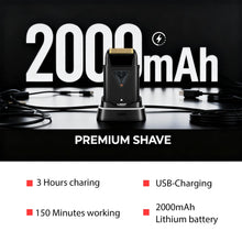 Load image into Gallery viewer, VGR 334 Foil Shaver for Men, Professional Electric Razor for Shaving Face &amp; Bald Head, 10000RPM Vector Motor, Double Titanium Foils, LED Display, USB Charging Base, Men's Electric Shavers for Barbers
