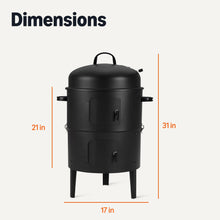 Load image into Gallery viewer, Amazon Basics 16 inch Vertical Charcoal Outdoor Smoker, BBQ Grill, with Built-in Thermometer, 2-Layer Design, Adjustable Air Supply Control, Black
