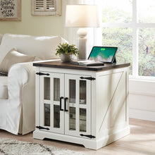 Load image into Gallery viewer, Barnyatoh Farmhouse End Table with Charging Station,24" Large Sofa Side Table with Glass Barn Door, Rustic Wood Nightstand Bedside Table with Adjustable Storage Shelf for Living Room, Bedroom,White
