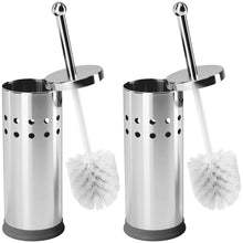 Load image into Gallery viewer, Chrome Stainless Steel Modern Toilet Brush &amp; Holder Set (2 Pack) - Modern Toilet Bowl Brush Holder - Cleaner Toilet Brushes Bathroom Accessories - Bathroom Bowl Cleaner Brush with Caddy
