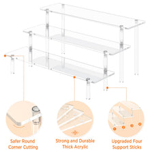 Load image into Gallery viewer, 3 Tier Acrylic Display Risers, Large Perfume Organizer Stand, Clear Cupcake Stand Holder, Display Shelves for Figurines, Dessert Shelf for Party, Risers Display Stand for Decoration (1 Pack)
