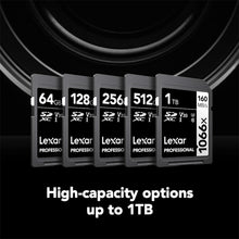 Load image into Gallery viewer, Lexar 512GB Professional 1066x SDXC Memory Card, UHS-I, C10, U3, V30, Full-HD &amp; 4K Video, Up To 160MB/s Read, for DSLR and Mirrorless Cameras (LSD1066512G-BNNNU)
