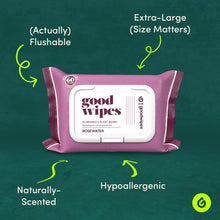 Load image into Gallery viewer, Goodwipes Flushable Butt Wipes Made w/Soothing Botanicals &amp; Aloe – Soft &amp; Gentle Wet Wipe Dispenser for Home Use, Septic &amp; Sewer Safe – Largest Adult Toilet Wipes – Rosewater, 480 count (8 packs)
