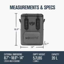 Load image into Gallery viewer, Novoto Magnetic Backpack Cooler 30 Can, Zipperless Soft Sided Cooler Bag for Men &amp; Women, Insulated Portable Ice Chest Box for Tailgating, Beach, Lunch, Picnic, Kayak (Gray)
