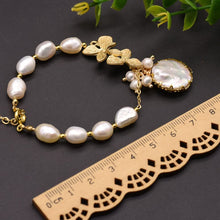 Load image into Gallery viewer, ELEXIS 18K Gold Dainty Baroque Pearl Bracelet For Women Wedding Handmade Originals Trendy Casual Freshwater Pearls Leaf Bracelet For Girls Gift Engaged Comfy Bridesmaid Hanging Jewelry

