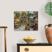 Load image into Gallery viewer, CANVAS ON DEMAND Contentment Canvas Art Print, Italian Grocery and Restaurant Street Scene, European Window View Painting, Mediterranean Home Décor, Italy Artwork, 20"x16"
