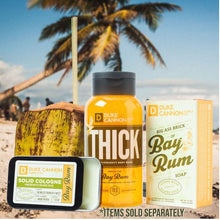 Load image into Gallery viewer, Duke Cannon Supply Co. Solid Cologne for Men Bay Rum (Citrus Musk, Cedarwood, Island Spice) - Concentrated Balm, Travel-Friendly Convenient Tin, Made with Natural &amp; Organic Ingredients 1.5 oz (1 unit)
