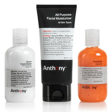 Load image into Gallery viewer, Anthony Face It &amp; Go Kit, Set Includes Glycolic Facial Cleanser 3.4 Fl Oz. All Purpose Facial Moisturizer 3 Fl Oz. Facial Scrub 3.4 Fl Oz.
