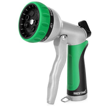 Load image into Gallery viewer, RESTMO Garden Hose Nozzle, Heavy Duty Metal Water Hose Nozzle with 7 Adjustable Spray Patterns, High Pressure Hand Sprayer with Flow Control for Watering Plants &amp; Lawns, Washing Cars &amp; Pets

