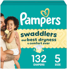 Load image into Gallery viewer, Pampers Swaddlers Diapers, Size 5 (20-37 lbs), 132 Count, Hypoallergenic, Absorbent, Keeps Baby Dry and Comfortable, Skin Safe Disposable Baby Diaper
