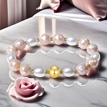Load image into Gallery viewer, MetJakt 10mm Handmade Colorful Bling Beaded Bracelets Crystal Shell Pearl Stretch Jewelry for Women (Beige Porcelain)
