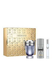 Load image into Gallery viewer, Paco Rabanne Invictus 3-Piece Gift Set for Men, (3.4 Oz Eau De Toilette Spray + 5.0 Oz Deodorant spray + 0.33 Oz Travel Spray)
