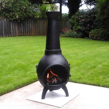 Load image into Gallery viewer, The Blue Rooster Prairie Chiminea Outdoor Fireplace - Wood Burning Cast Aluminum Deck or Patio Firepit
