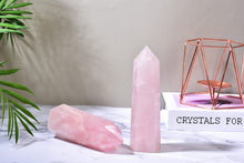 Load image into Gallery viewer, MOGEMT Large Rose Quartz Healing Crystal Wand Point Obelisk Tower 6 Faceted Reiki Chakra Meditation Therapy 1.5-2.0 LBS
