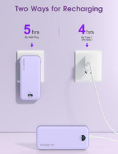 Load image into Gallery viewer, Portable Charger, 10000mAh PD20W USB C Fast Charging Power Bank with Built-in Cables and AC Wall Plug, Smart LED Display Travel Essentials Battery Pack Compatible with iPhone, iPad, Samsung etc Purple
