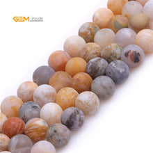 Load image into Gallery viewer, GEM-Inside Natural 8mm Gray Leaf Agate Frosted Matte Unpolished Round Spacer Beads for Jewelry Making Strand 15 inch
