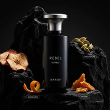 Load image into Gallery viewer, ASSAF Rebel Perfume 150 ml | Bold &amp; Fearless Apple &amp; Mandarin Fragrance | Cardamom &amp; Caramel | Unconventional Signature Scent

