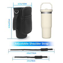 Load image into Gallery viewer, for Stanley Iceflow Flip Straw Tumbler 30 oz, Water Bottle Cup Holder Cover Carrier Sling Bag with Strap, Pouch Pocket for Phone / Accessories, add Handle for Stanley Flip Straw, Neoprene (Black)
