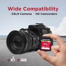 Load image into Gallery viewer, GIGASTONE 512GB SD Card, Camera Plus, V30 U3 SDXC Memory Card High Speed UHD Video Compatible with Canon Nikon Sony Pentax Kodak Olympus Panasonic Digital Camera, with 1 Mini case
