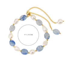 Load image into Gallery viewer, SIXFOX Natural Freshwater Charm Bracelet 18k Plated Gold Baroque Pearl Bracelet for Women Adjustable Gold Link Chain Bracelet Beaded Baroque Tourmaline Blue Dongling Copper Bracelet Birthday Gifts
