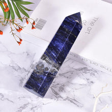 Load image into Gallery viewer, MOGEMT Large Blue Sodalite Crystal Tower Natural Healing Crystal Obelisk 6 Faceted Point Wand Reiki Meditation Home Decor 1.5-2 LBS
