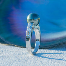 Load image into Gallery viewer, mihiarii Tahitian Black Pearl Anniversary Ring Moissanite Iced Out Sterling Silver S925 Rings Birthday Mothers Day Valentines Day Christmas Gifts for Mom Her Women 7
