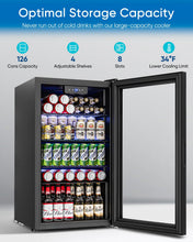 Load image into Gallery viewer, Feelfunn 3.2 Cu.Ft Mini Fridge with Glass Door - 126 Can Beverage Refrigerator Cooler for Drink Beer Wine Soda, Small Fridge for Bedroom Office Bar Dorm, 4 Adjustable Shelves, Black
